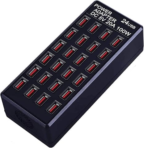 24-Port 100W (20 A) USB Charging Station, Home-Sized Desktop USB Fast Charger, Multiple USB Desktop Chargers for Hotels, Schools, Shops, Shopping malls and Travel