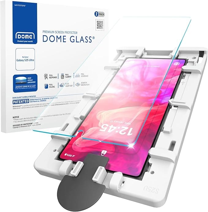 DOME GLASS Whitestone [Perfect Full Coverage] Tempered Glass Screen Protector for Samsung Galaxy S25 Ultra with UV lamp [2Pack]