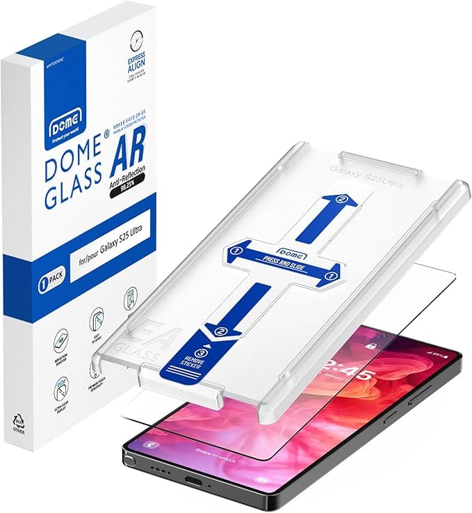 DOME GLASS Whitestone DOME AR [Super Anti-Reflection] Tempered Glass Screen Protector for Samsung Galaxy S25 Ultra with Easy Installation Tool [1Pack]