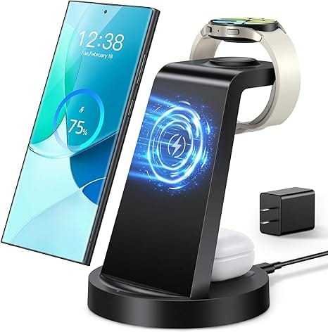 Wireless Charger for Samsung: 3 in 1 Wireless Charging Station for Samsung Galaxy Watch 7 6 5 4 3 Pro Classic Galaxy Buds - Charger Dock Stand for S25 S24 Ultra S23 S22 S21 Note Z Fold Android