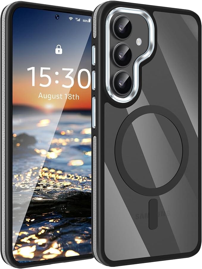 Fingic Magnetic Case for Samsung Galaxy S25 Case/for Samsung Galaxy S24 Case[Compatible with Magsafe]Soft TPU Edge Antiscratch Protective Slim Translucent Matte Case for Galaxy S24/S25,2024/2025,Black
