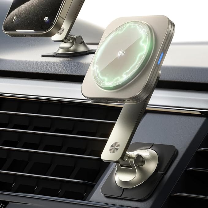 ESR for Qi2 15W MagSafe Car Mount Charger, Qi2-Certified Universal Dashboard/Tesla MagSafe Car Charger, Magnetic Wireless Car Charger,Adjustable Car Phone Holder for iPhone 16/15/14/13/12,S25,Titanium