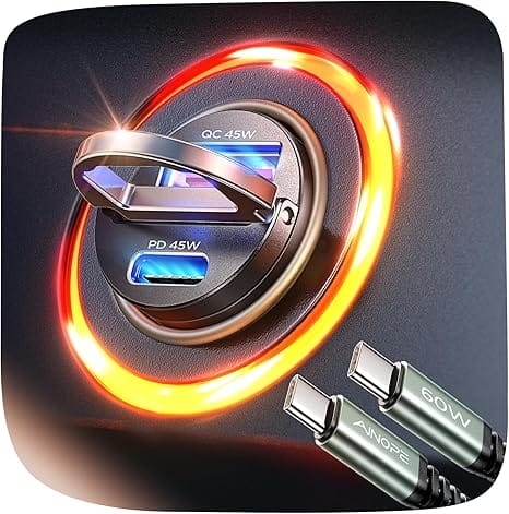 AINOPE 90W Super Fast Car Charger, Invisible USB C 45W Car Charger Fast Charging Type C, [Mini&Metal] Cigarette Lighter USB Adapter Fits Samsung Galaxy S25 Ultra S24 iPhone 16 15 Pro Max Piexl, Black