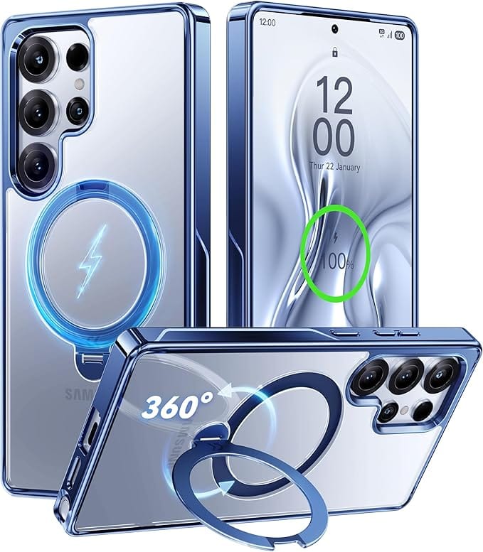CASEKOO Titanium Blue 360° Spin Magnetic Stand for Samsung Galaxy S25 Ultra Case, 16FT Military Protection, Fit for MagSafe, Protective Polish S25 Ultra Case with Kickstand Ring 6.9"