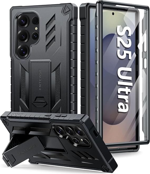 FNTCASE for Samsung Galaxy S25-Ultra Case: Military Grade Drop Proof Protection Mobile Cover with Kickstand | Matte Textured Rugged Shockproof TPU | Protective Sturdy Phone Case 6.9 Inch(Black)