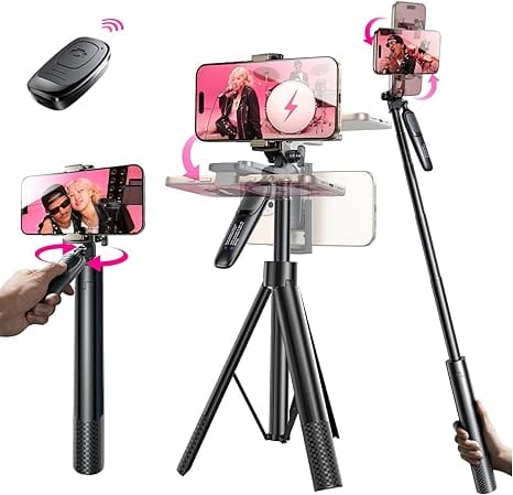 LISEN 67" Tripod Selfie Stick for iPhone 16, Lightest Integrated Phone Content Creation Tripod Stand with Remote for RedNote/TikTok/Face Time/Photo, Fits iPhone 16 15 Pro Max Samsung Galaxy S25 Ultra