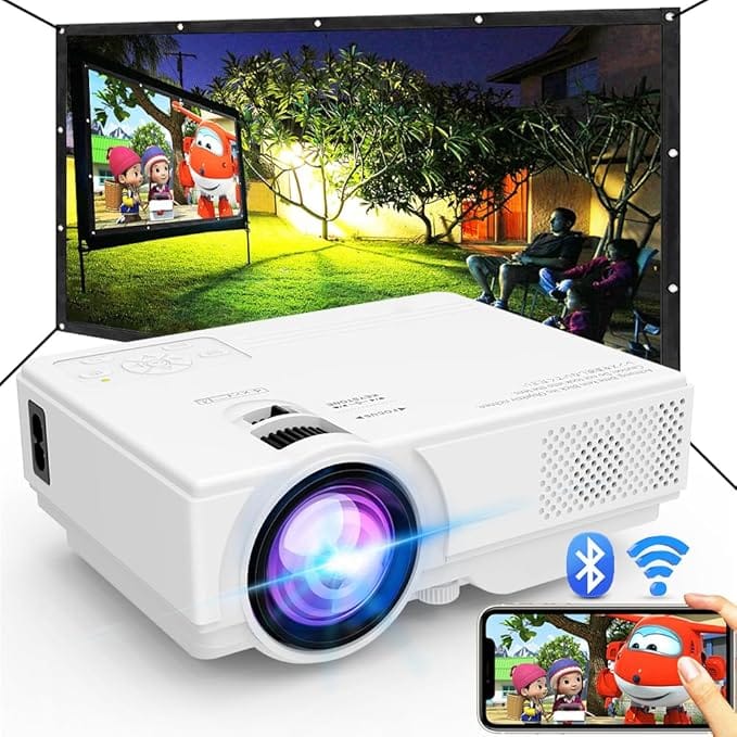 Projector with WiFi and Bluetooth, Upgrade Outdoor Projector, Mini Movie Projector Supports 1080P Synchronize Smartphone Screen by WiFiUSB Cable for Home Entertainmentd