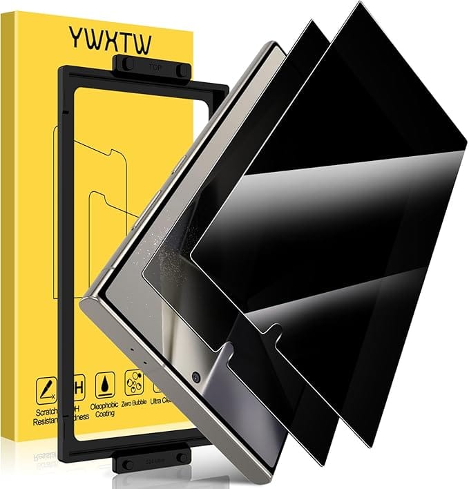 YWXTW EZ Unlock for Samsung Galaxy S24 Ultra Privacy Screen Protector, [0.1S Ultrasonic Fingerprint Support] [Not Glass] 25° Anti Spy Private S24 Ultra Screen Protector Case Friendly, 2 Pack